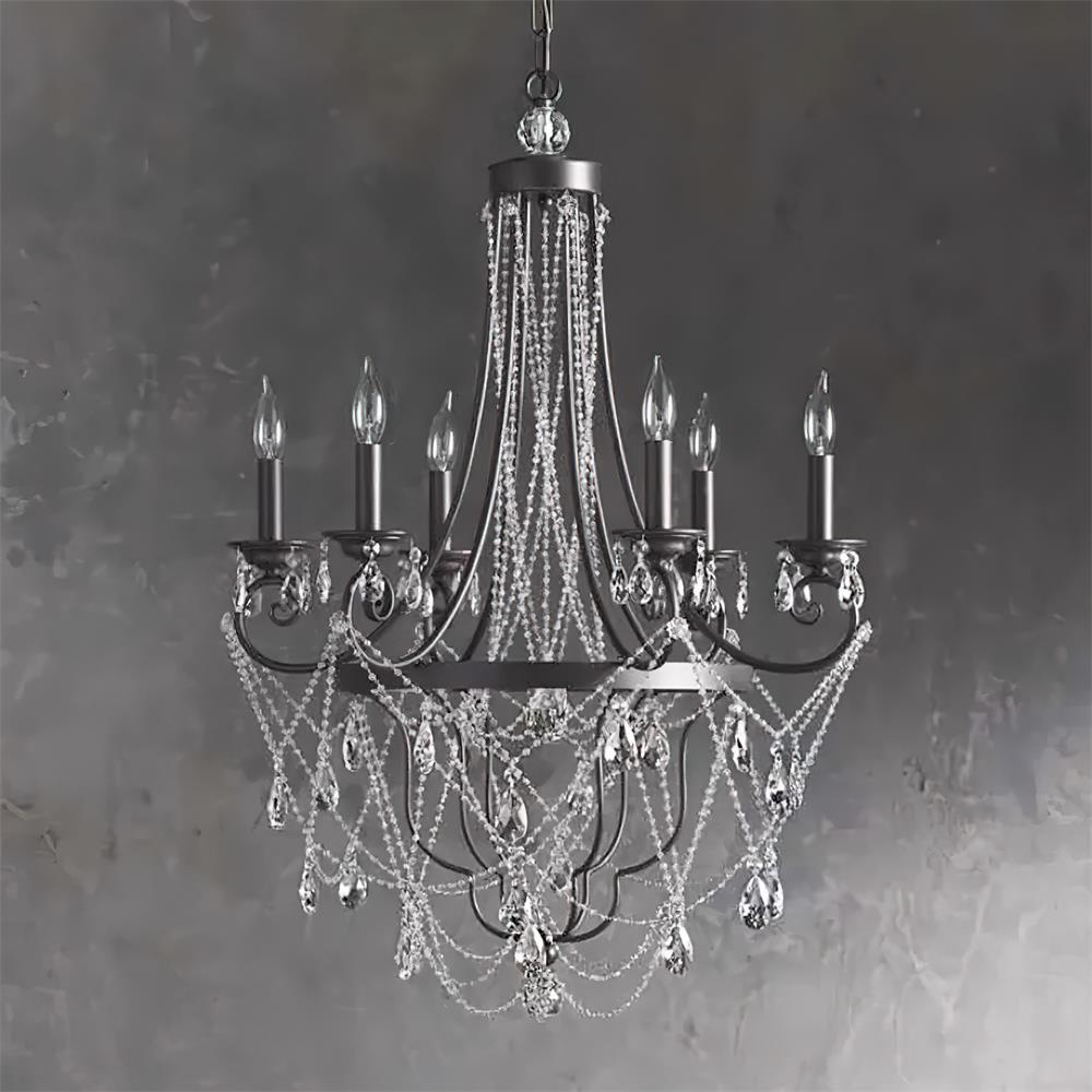 Collier Crystal Chandelier – French Country Weathered Iron & Crystal Chandelier
