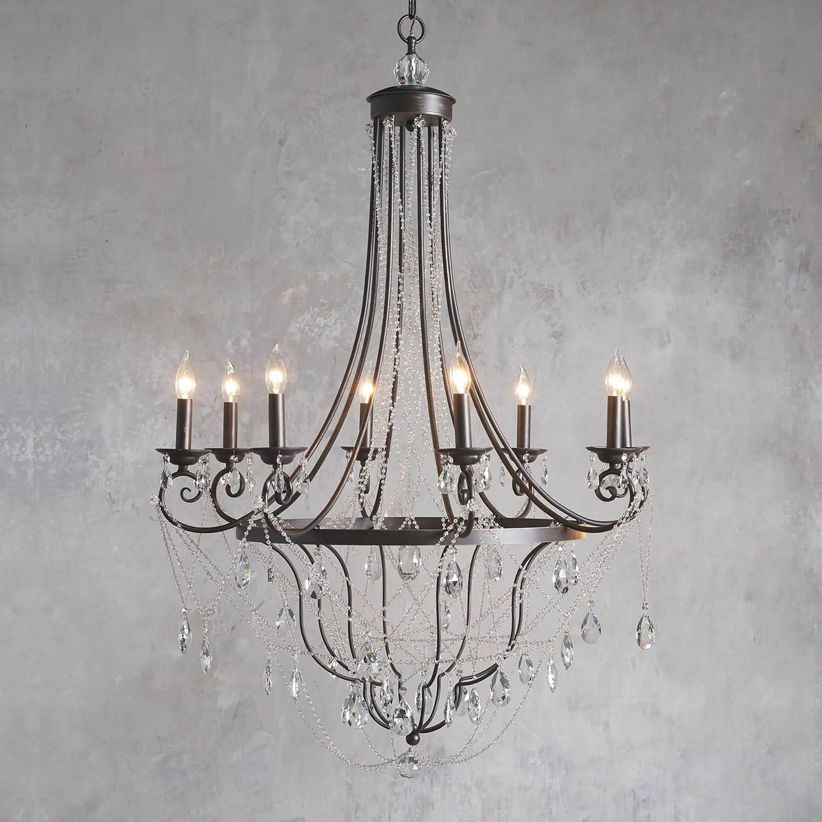 Collier Crystal Chandelier – French Country Weathered Iron & Crystal Chandelier