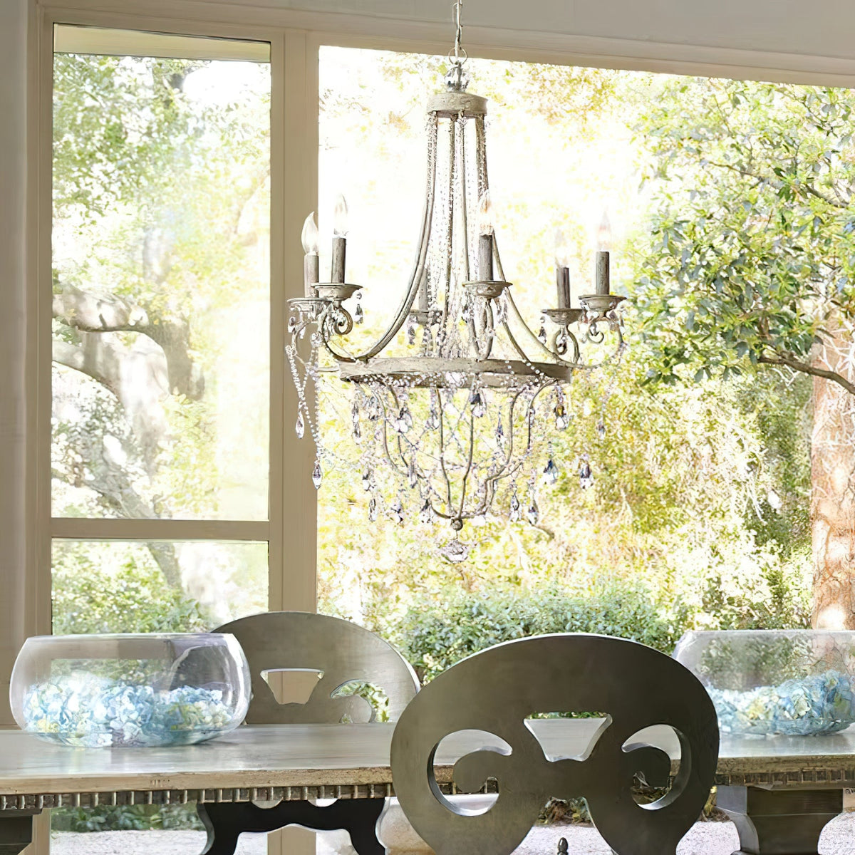 Collier Crystal Chandelier – French Country Weathered Iron & Crystal Chandelier