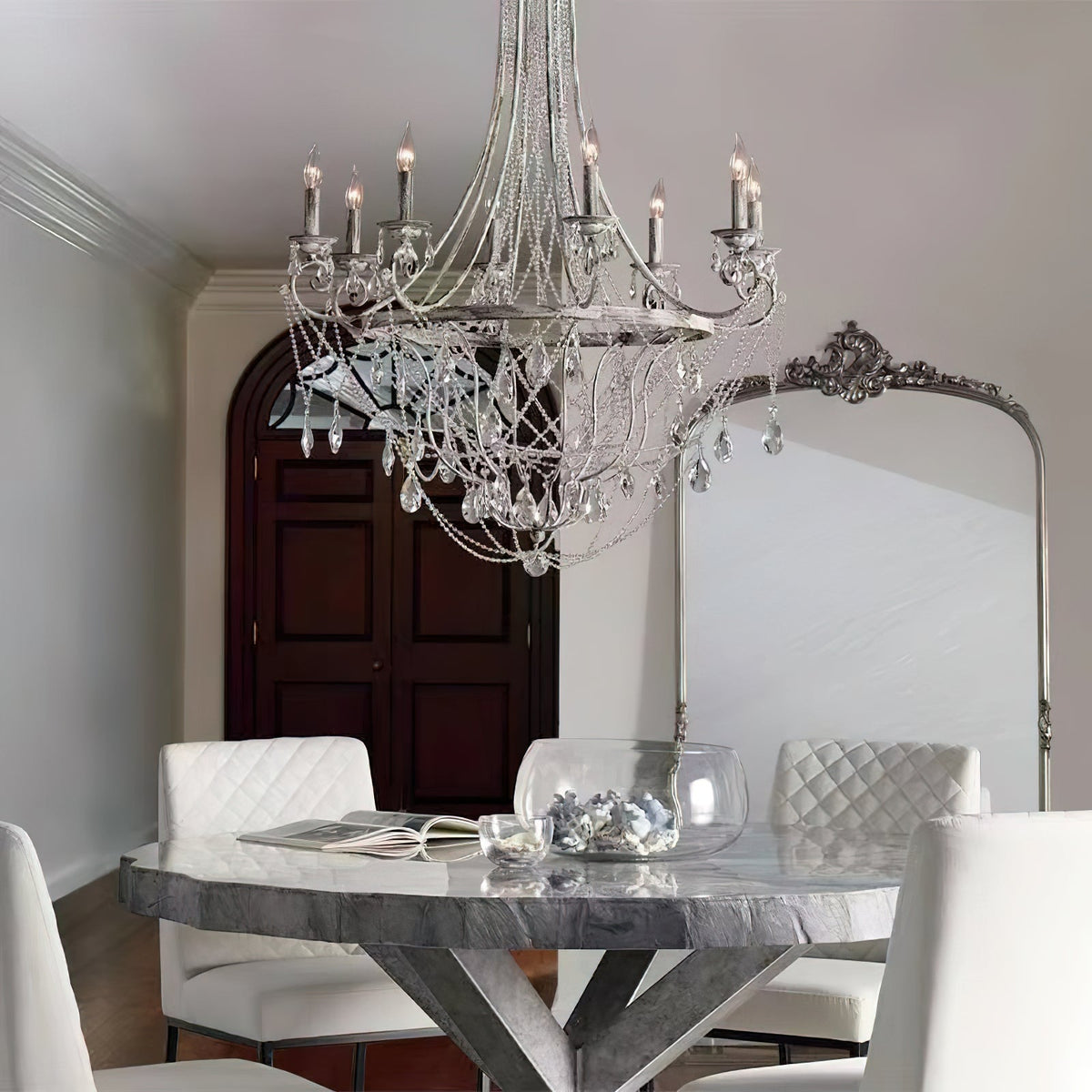 Collier Crystal Chandelier – French Country Weathered Iron & Crystal Chandelier