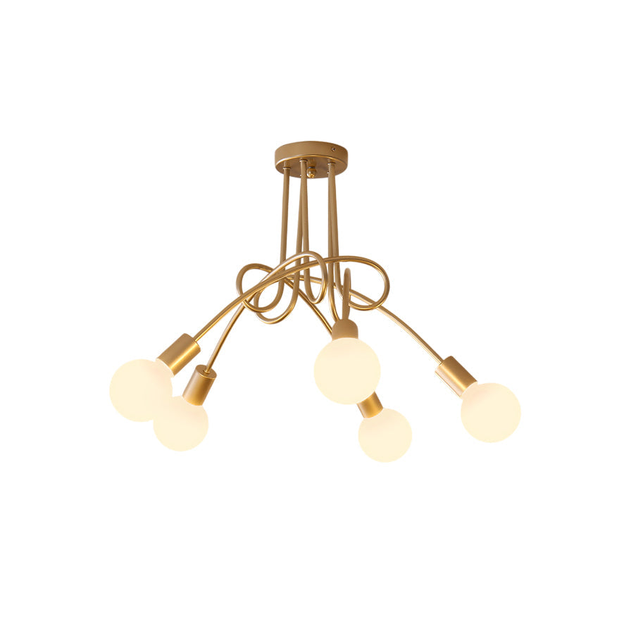 Colonial Sputnik Ceiling Lamp – Low-Profile Brass & Glass Starburst Semi-Flush Mount