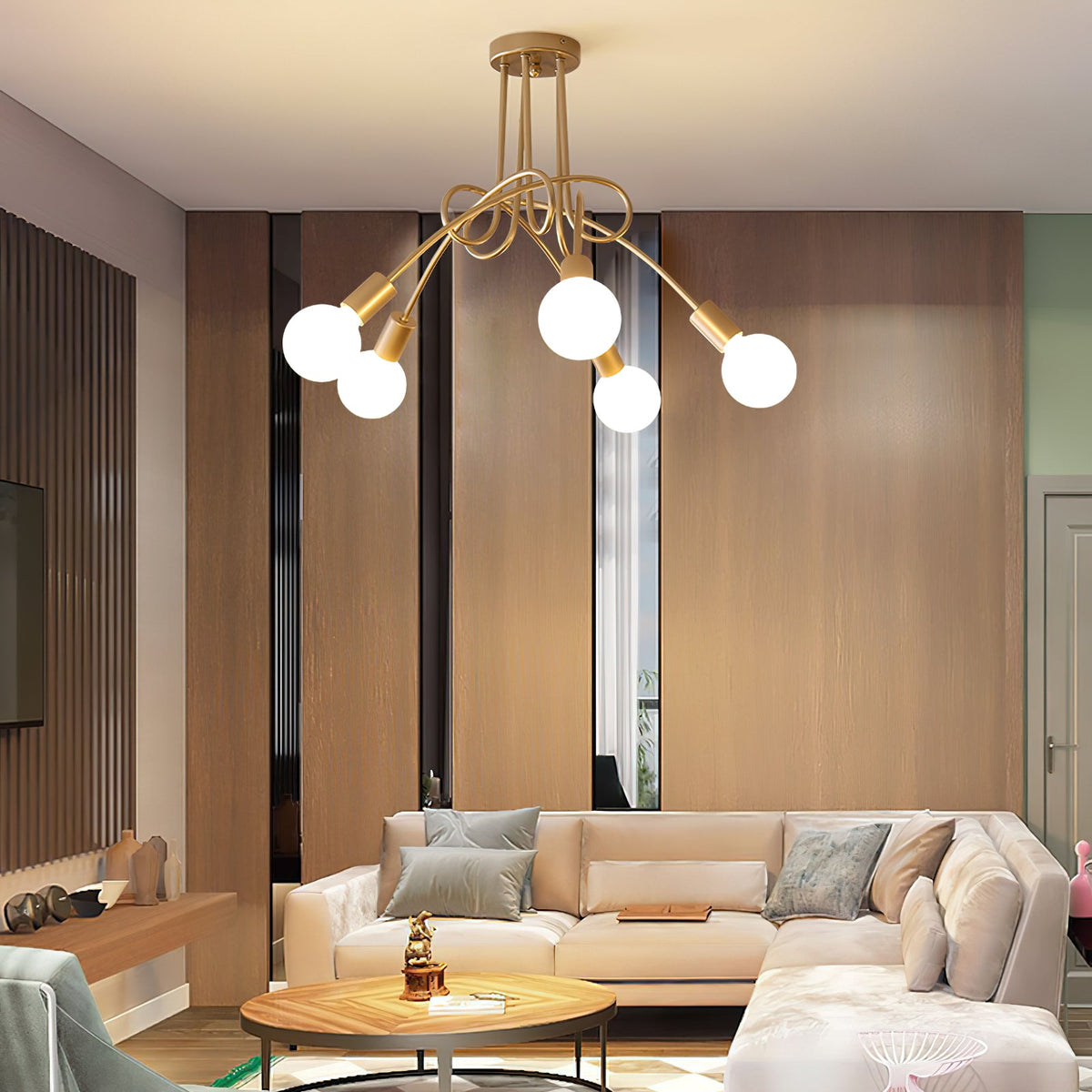 Colonial Sputnik Ceiling Lamp – Low-Profile Brass & Glass Starburst Semi-Flush Mount
