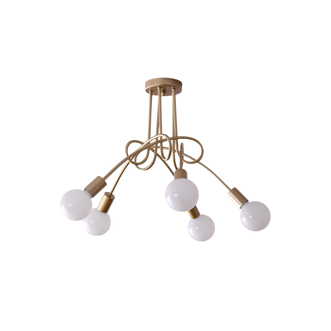 Colonial Sputnik Ceiling Lamp – Low-Profile Brass & Glass Starburst Semi-Flush Mount