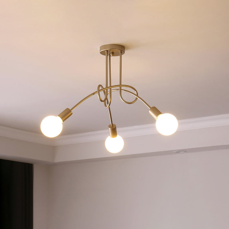 Colonial Sputnik Ceiling Lamp – Low-Profile Brass & Glass Starburst Semi-Flush Mount