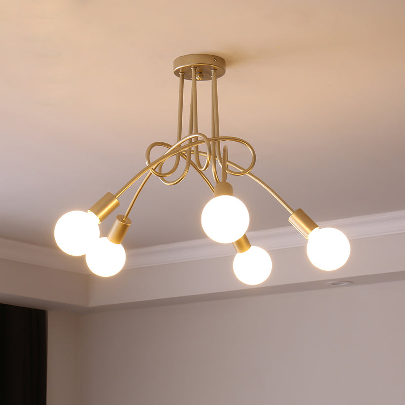 Colonial Sputnik Ceiling Lamp – Low-Profile Brass & Glass Starburst Semi-Flush Mount