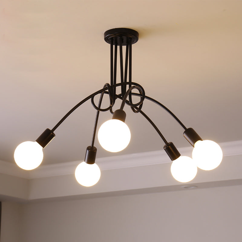 Colonial Sputnik Ceiling Lamp – Low-Profile Brass & Glass Starburst Semi-Flush Mount