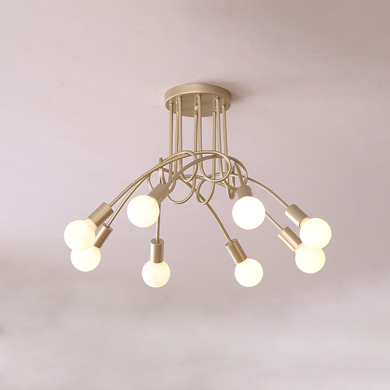Colonial Sputnik Ceiling Lamp – Low-Profile Brass & Glass Starburst Semi-Flush Mount