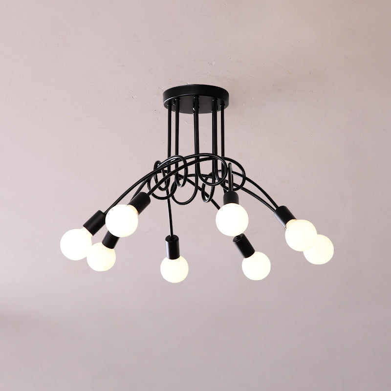 Colonial Sputnik Ceiling Lamp – Low-Profile Brass & Glass Starburst Semi-Flush Mount
