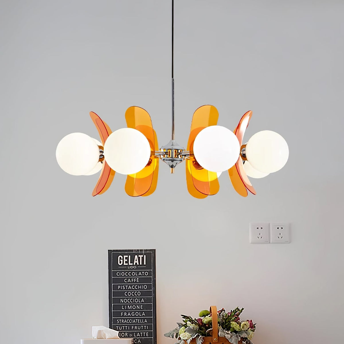 Coloured Sputnik Chandelier – Retro Modern Chrome, Glass & Acrylic Pendant