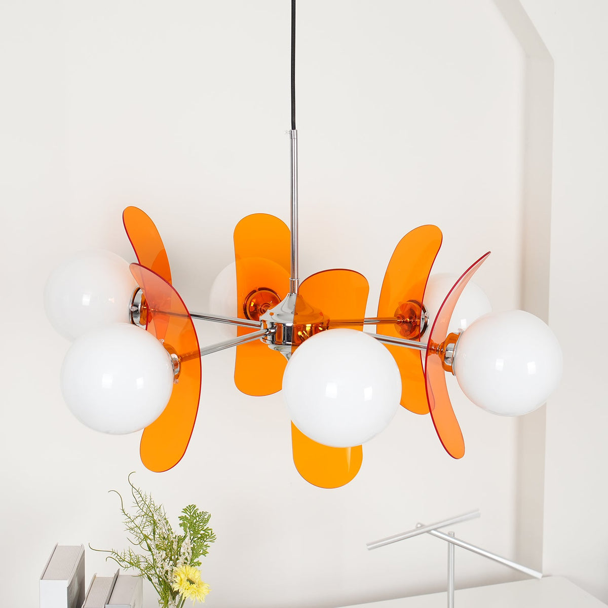 Coloured Sputnik Chandelier – Retro Modern Chrome, Glass & Acrylic Pendant