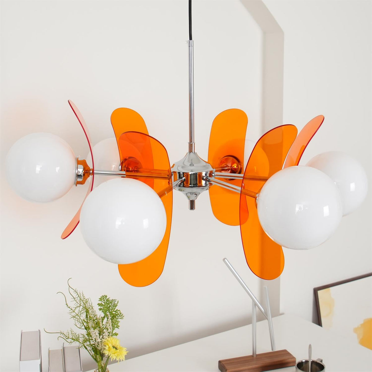 Coloured Sputnik Chandelier – Retro Modern Chrome, Glass & Acrylic Pendant