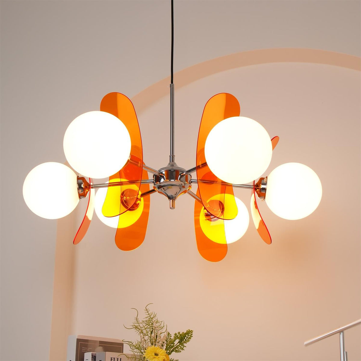 Coloured Sputnik Chandelier – Retro Modern Chrome, Glass & Acrylic Pendant