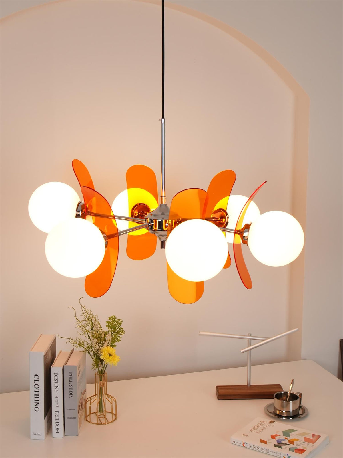 Coloured Sputnik Chandelier – Retro Modern Chrome, Glass & Acrylic Pendant