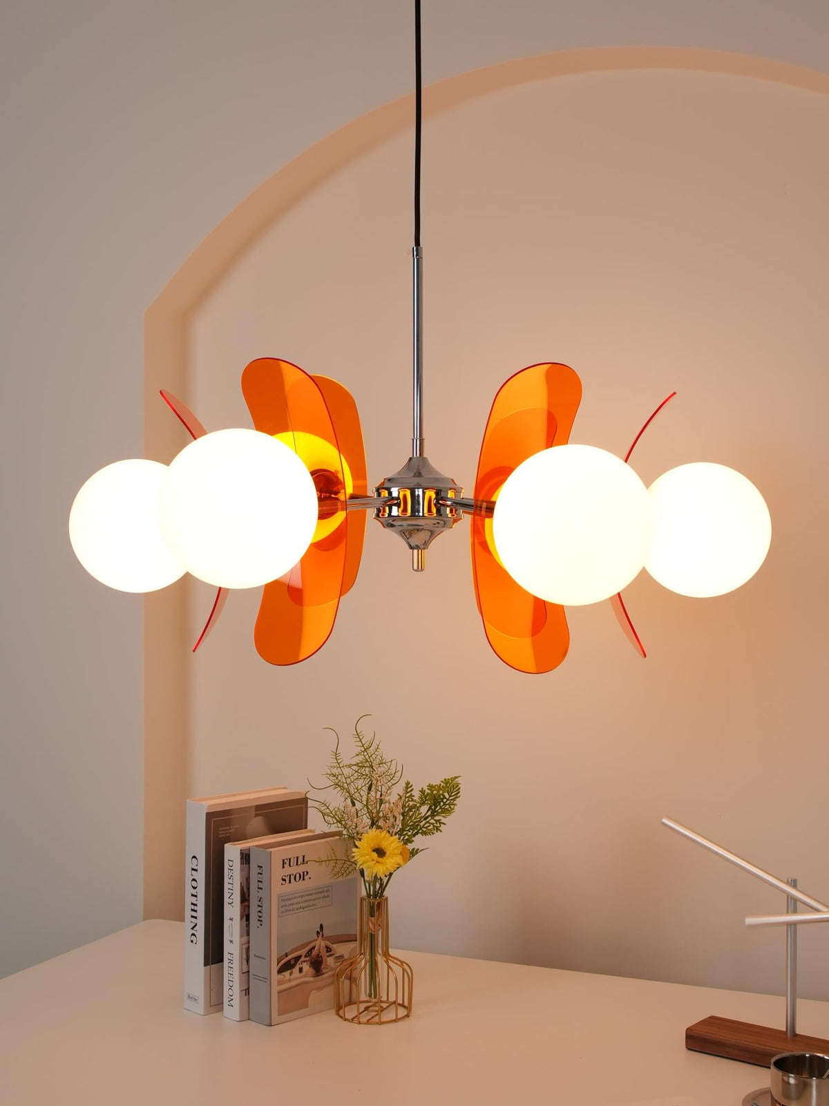 Coloured Sputnik Chandelier – Retro Modern Chrome, Glass & Acrylic Pendant
