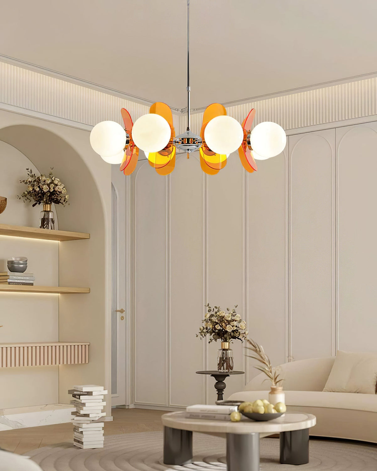 Coloured Sputnik Chandelier – Retro Modern Chrome, Glass & Acrylic Pendant