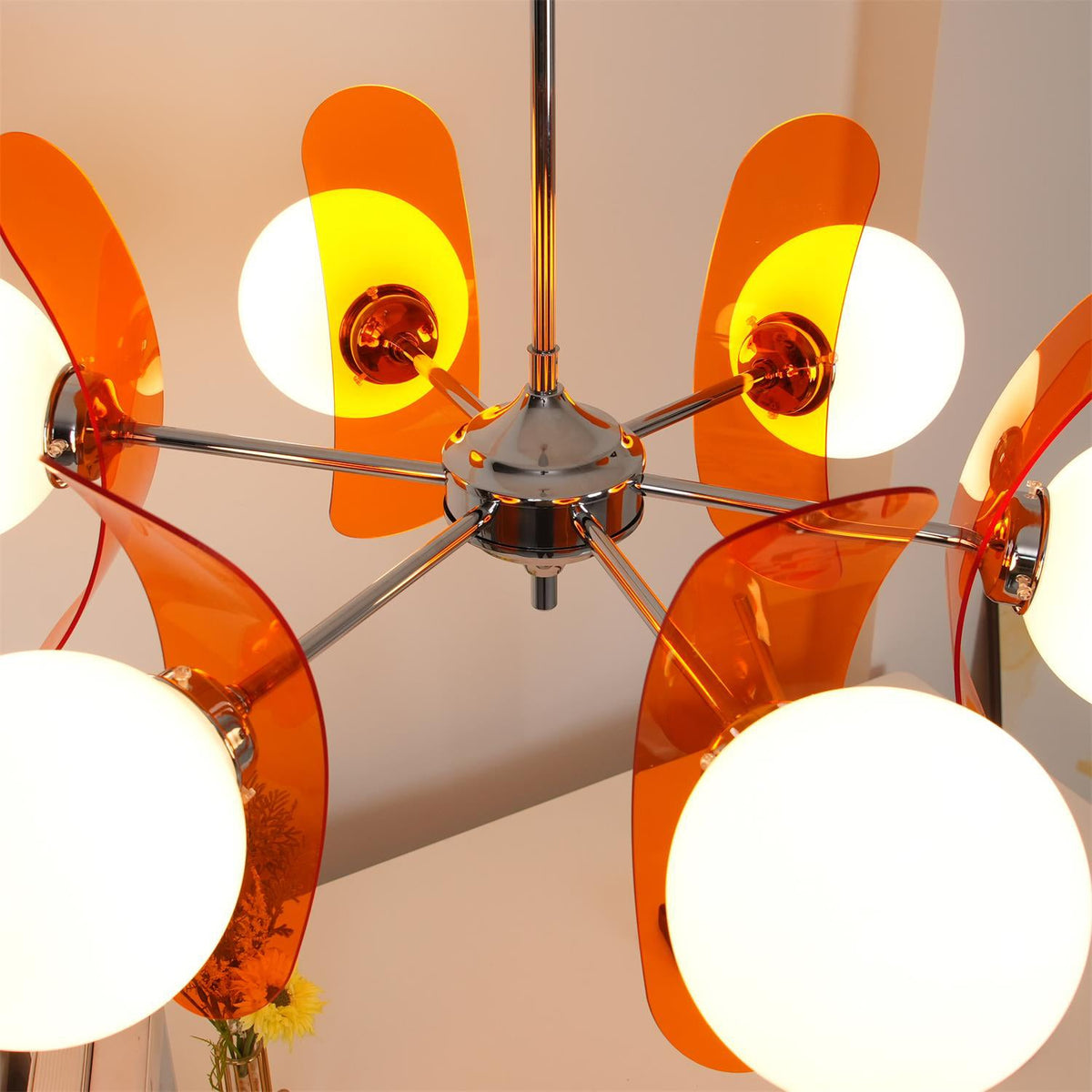Coloured Sputnik Chandelier – Retro Modern Chrome, Glass & Acrylic Pendant