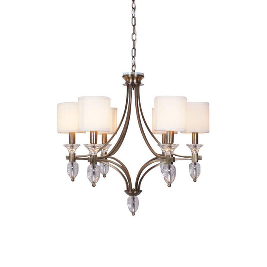 Colton Chandelier – Streamlined Bronze Iron & Fabric Shade Chandelier