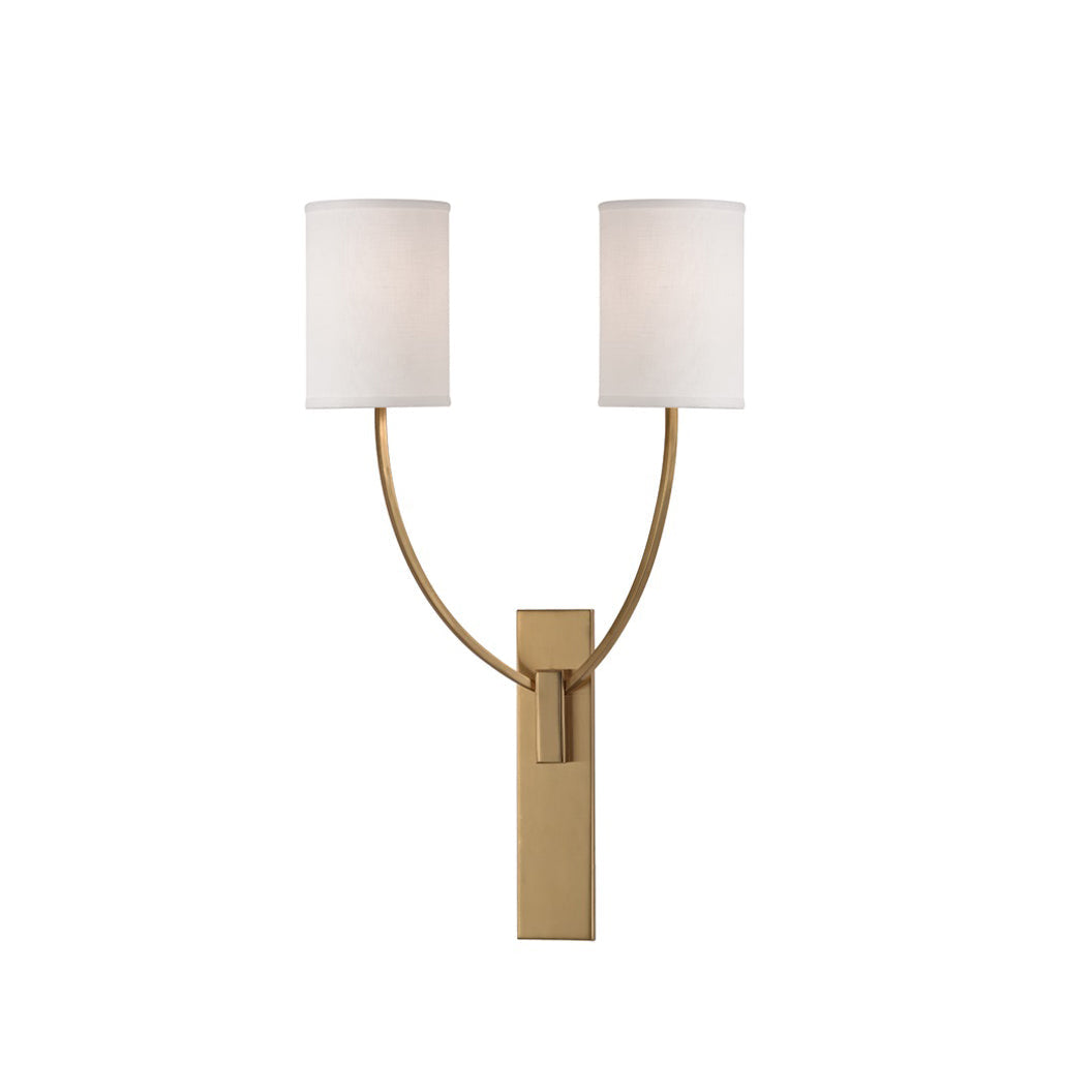 Colton Wall Lamp – Eastern Minimalist Curved Brass & Fabric Sconce