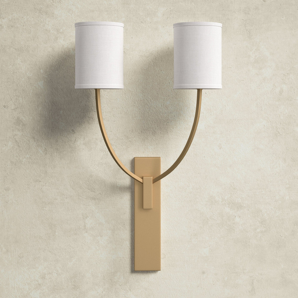 Colton Wall Lamp – Eastern Minimalist Curved Brass & Fabric Sconce