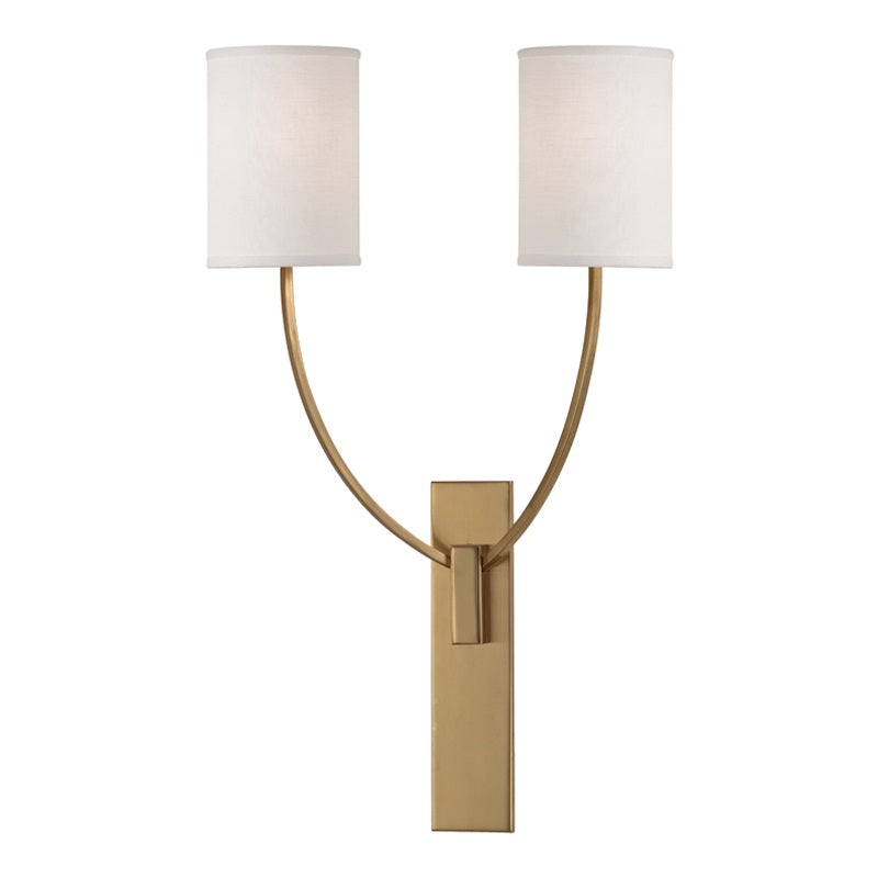 Colton Wall Lamp – Eastern Minimalist Curved Brass & Fabric Sconce