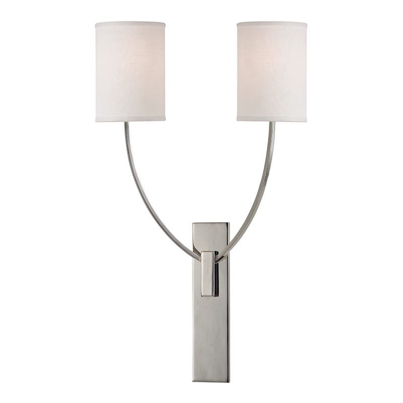 Colton Wall Lamp – Eastern Minimalist Curved Brass & Fabric Sconce