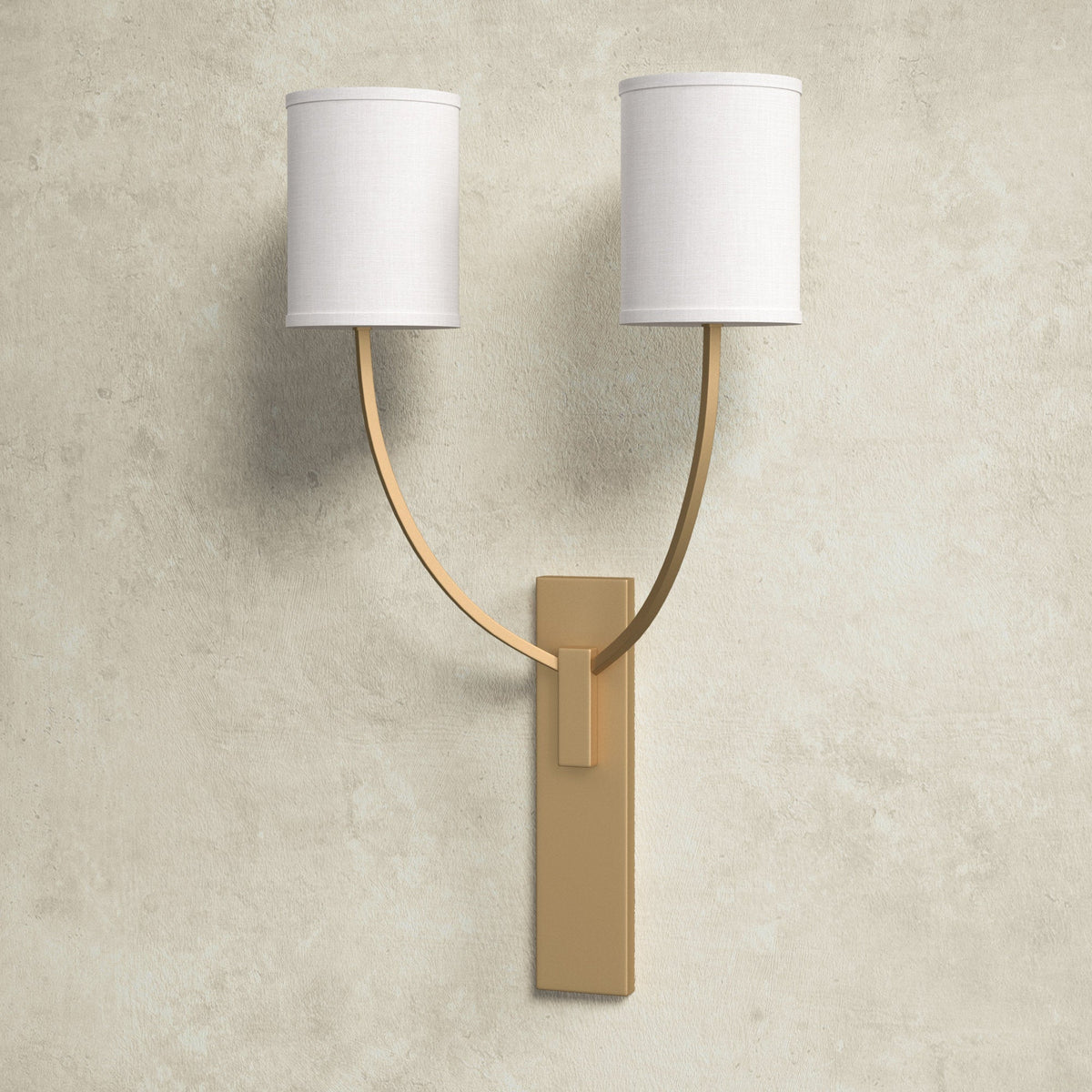 Colton Wall Lamp – Eastern Minimalist Curved Brass & Fabric Sconce