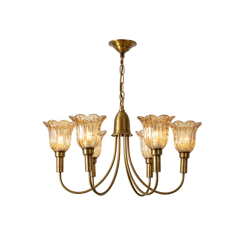 Columbia Brass Chandelier – Vintage Art Deco Brass & Glass Chandelier