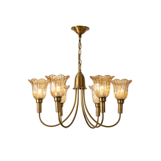 Columbia Brass Chandelier – Vintage Art Deco Brass & Glass Chandelier
