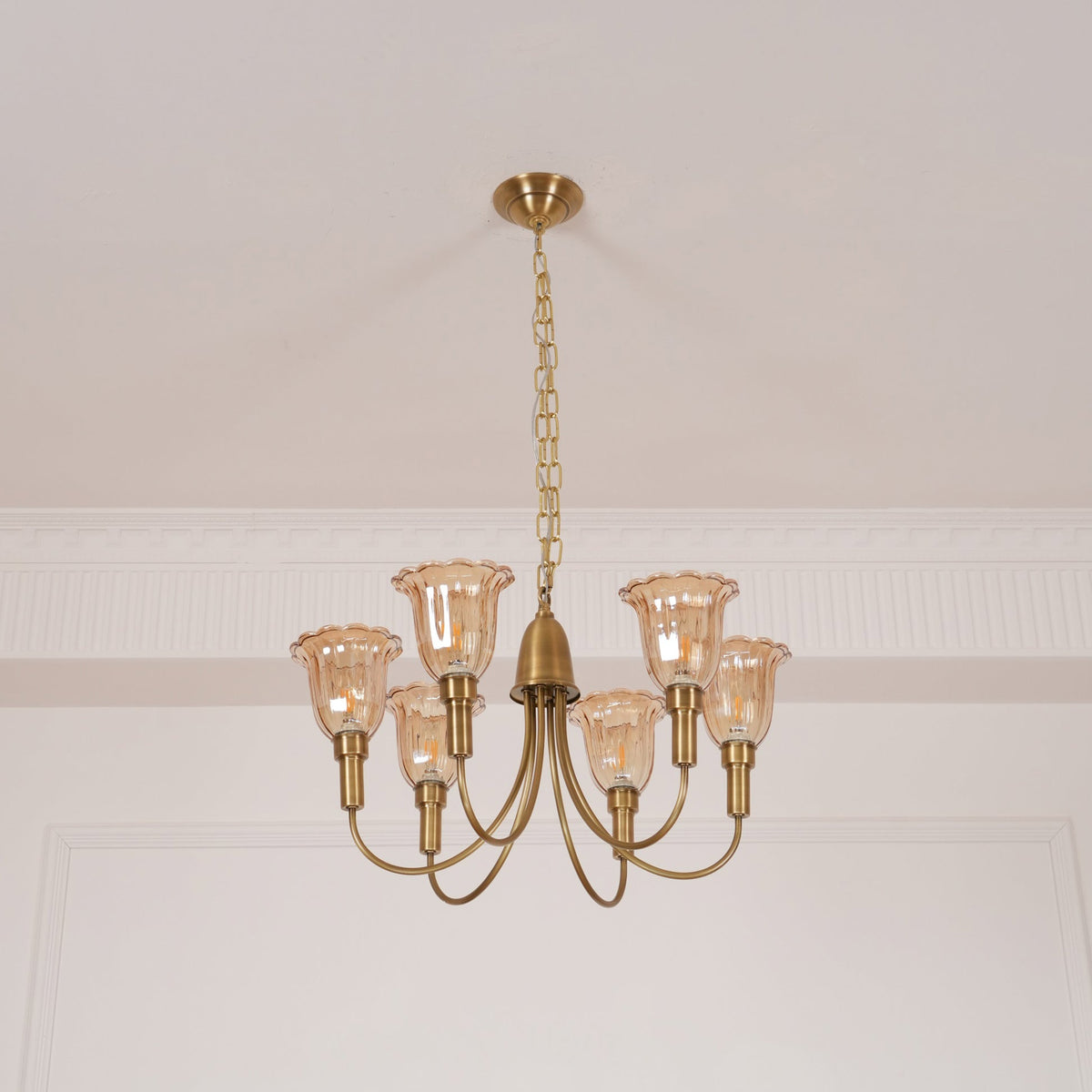 Columbia Brass Chandelier – Vintage Art Deco Brass & Glass Chandelier