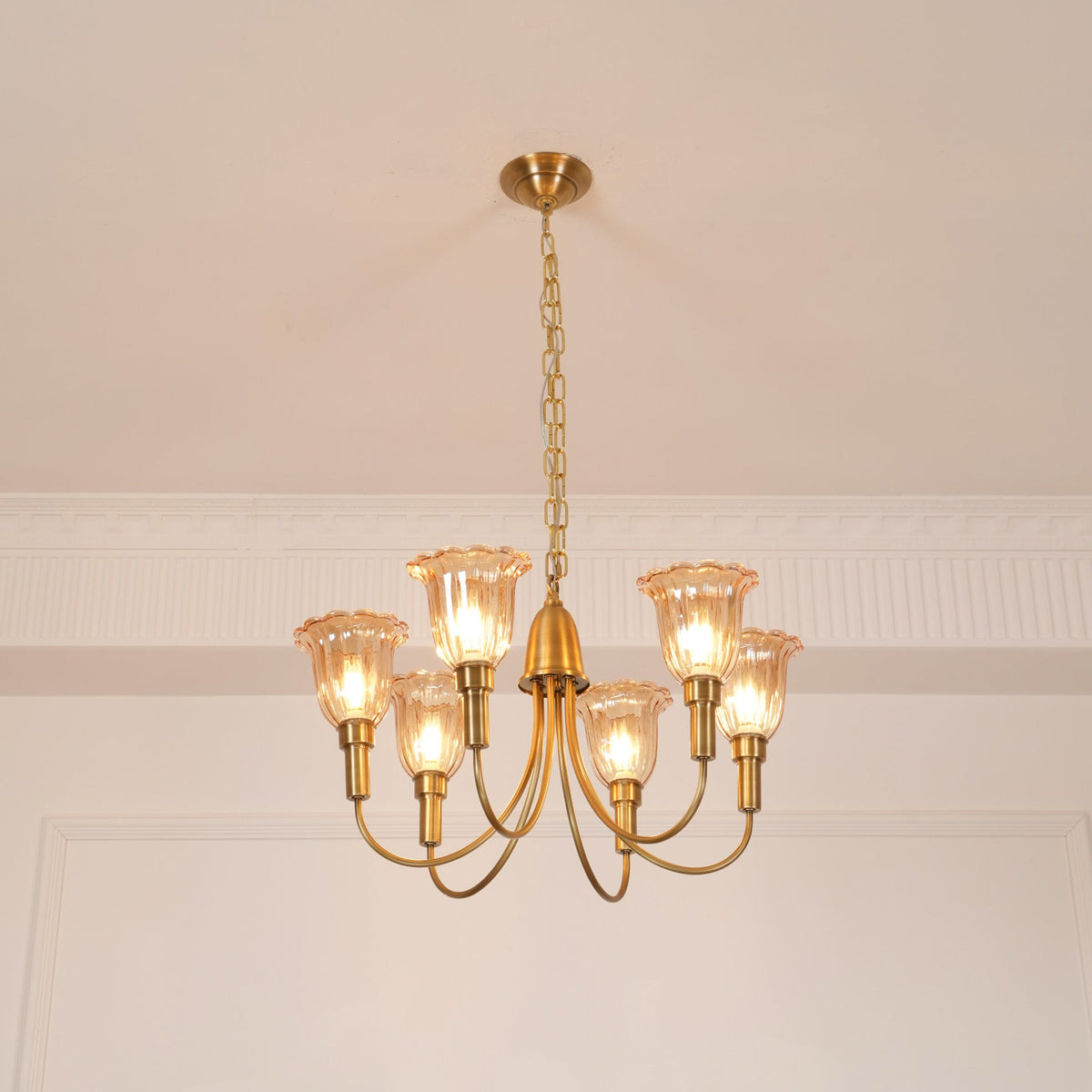 Columbia Brass Chandelier – Vintage Art Deco Brass & Glass Chandelier