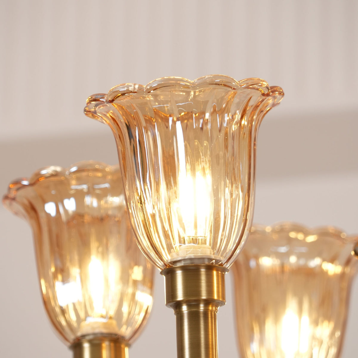 Columbia Brass Chandelier – Vintage Art Deco Brass & Glass Chandelier