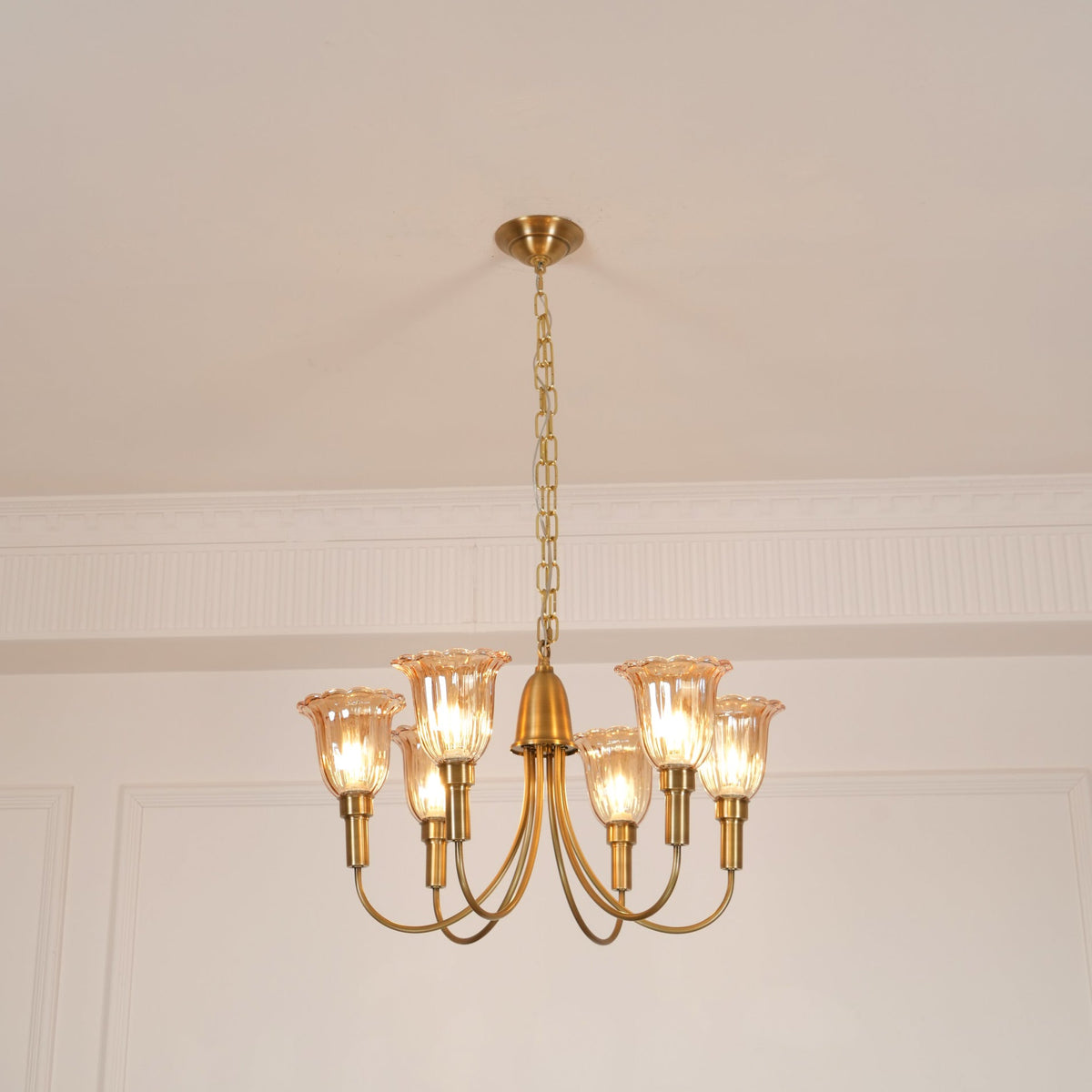 Columbia Brass Chandelier – Vintage Art Deco Brass & Glass Chandelier