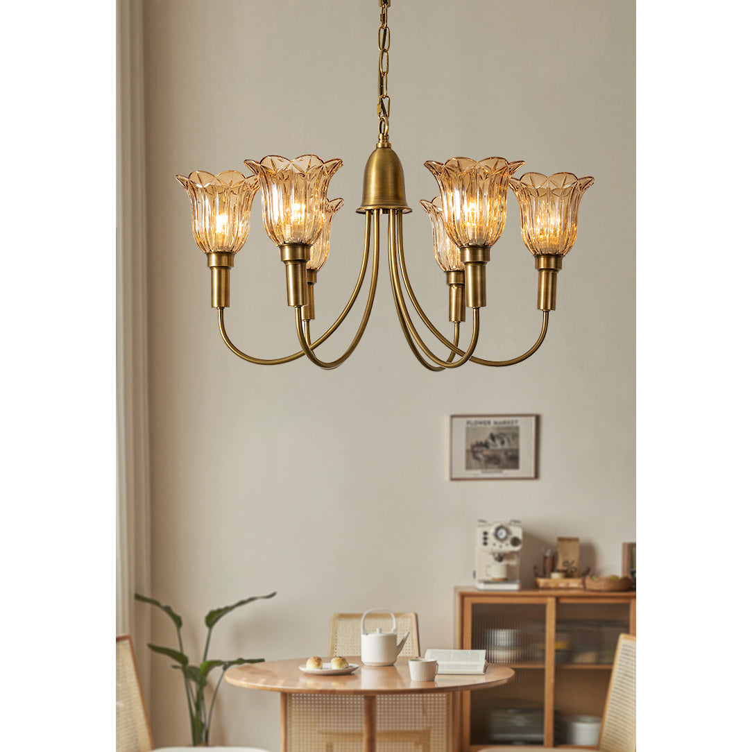 Columbia Brass Chandelier – Vintage Art Deco Brass & Glass Chandelier