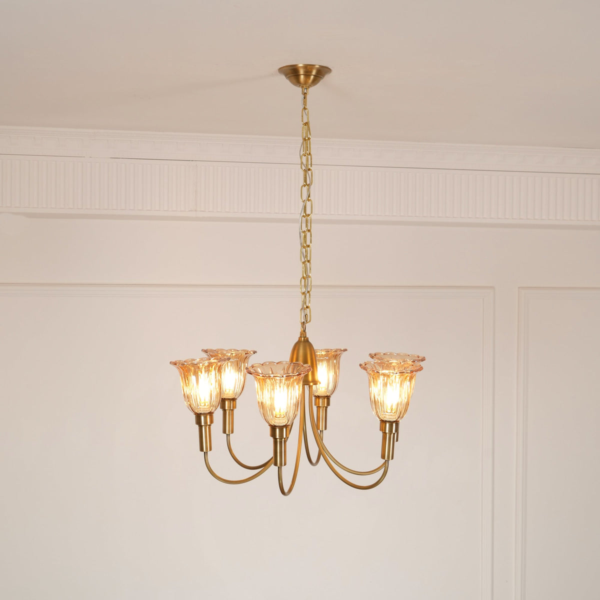 Columbia Brass Chandelier – Vintage Art Deco Brass & Glass Chandelier