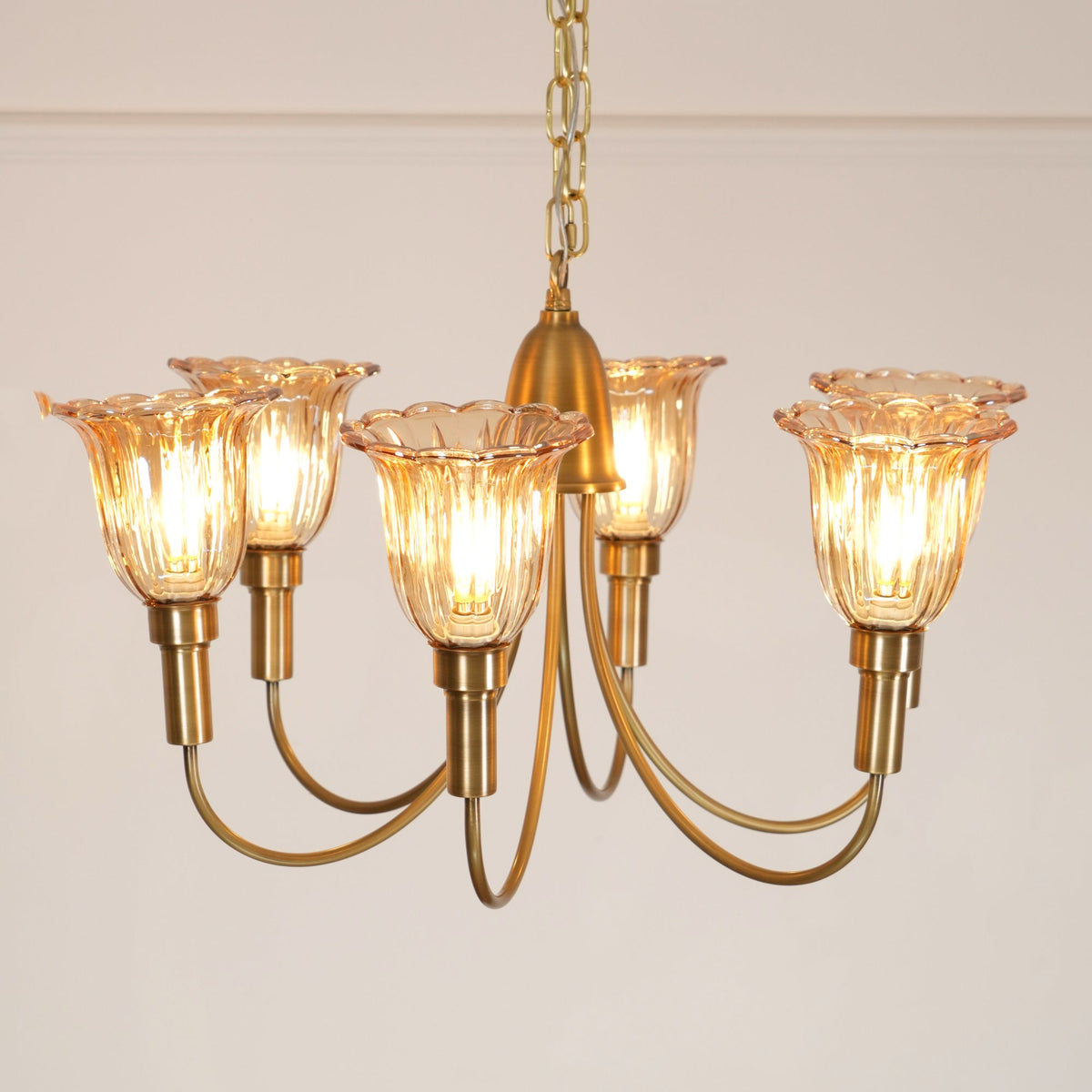 Columbia Brass Chandelier – Vintage Art Deco Brass & Glass Chandelier