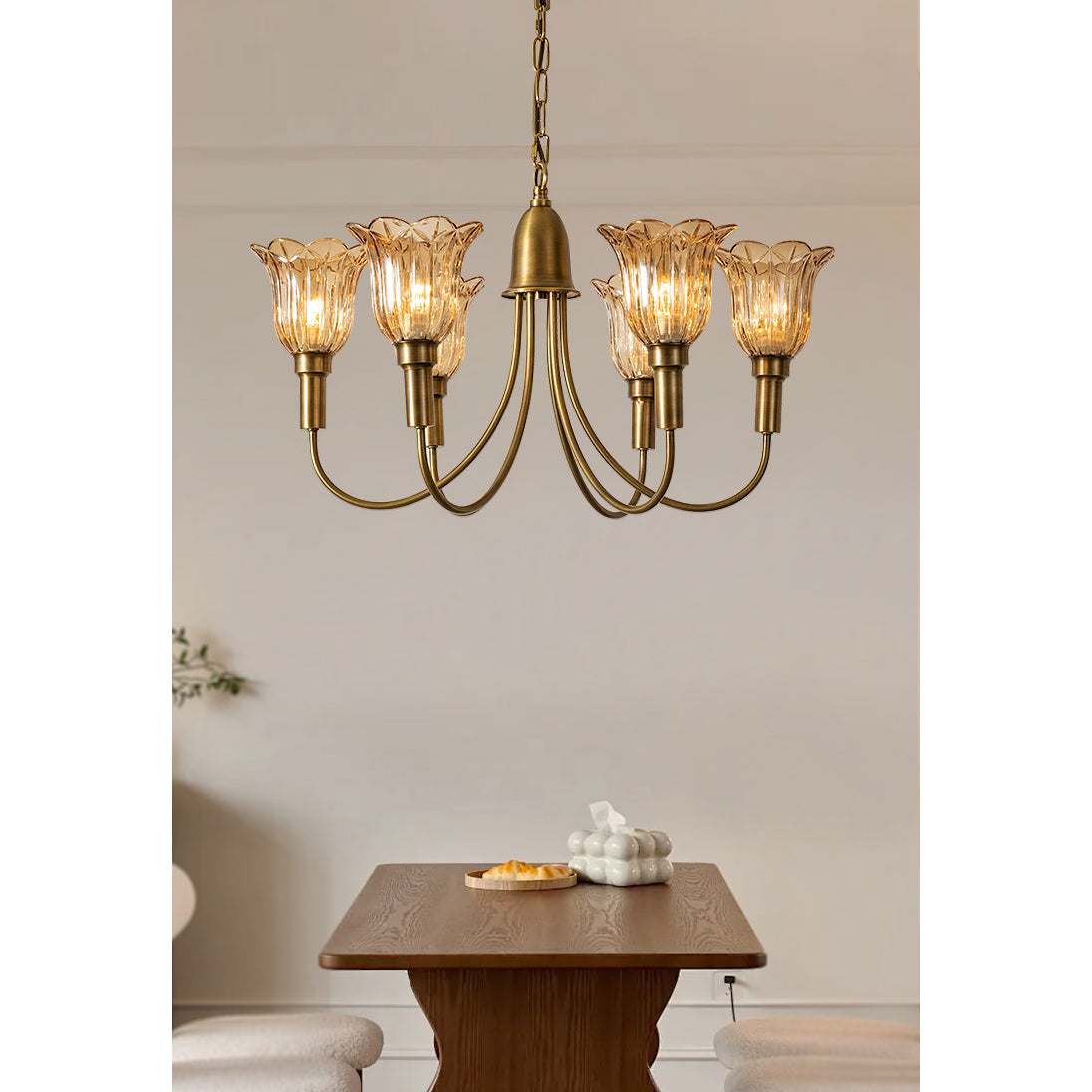 Columbia Brass Chandelier – Vintage Art Deco Brass & Glass Chandelier
