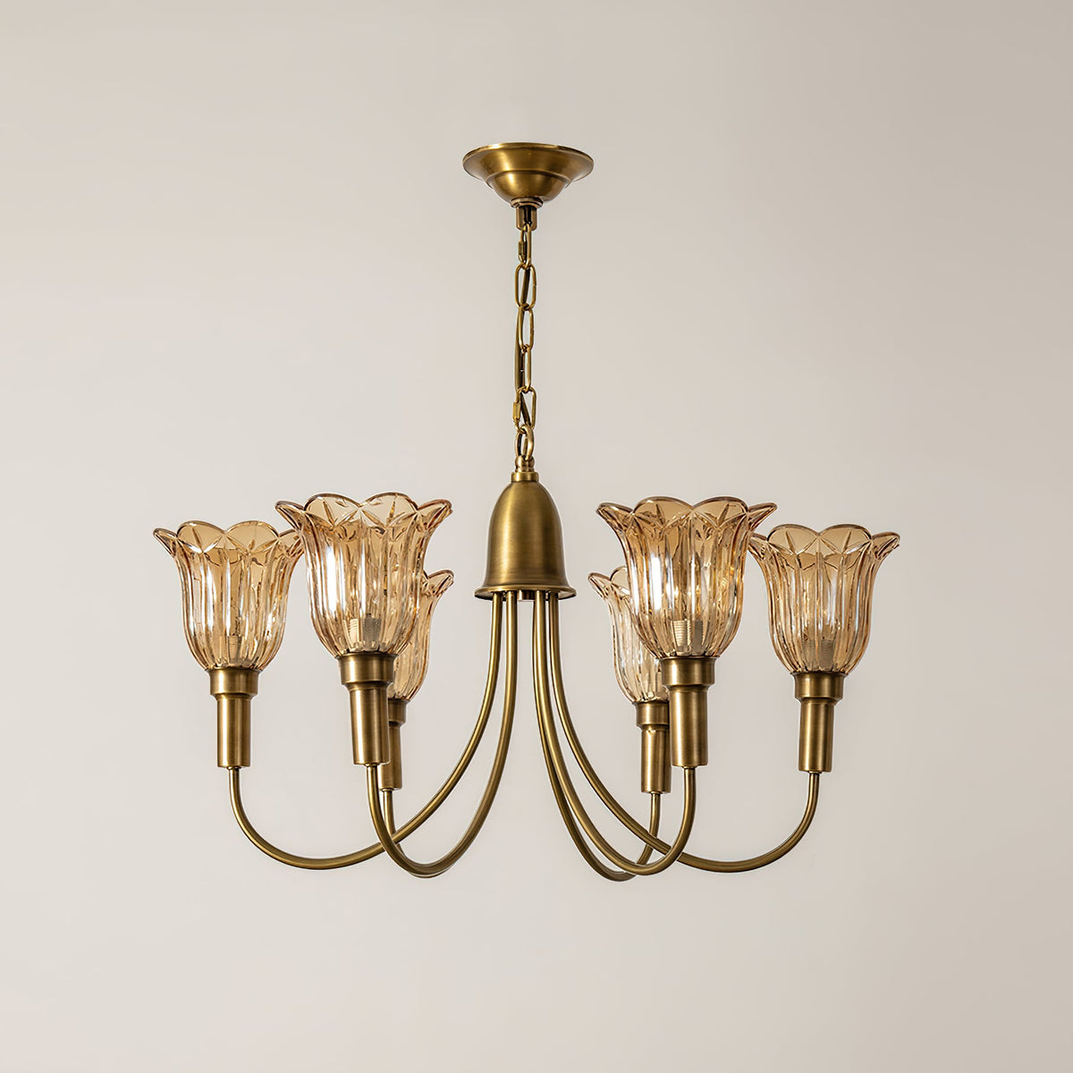 Columbia Brass Chandelier – Vintage Art Deco Brass & Glass Chandelier