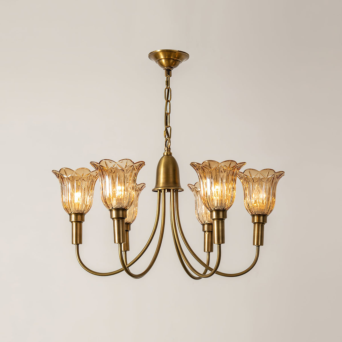 Columbia Brass Chandelier – Vintage Art Deco Brass & Glass Chandelier