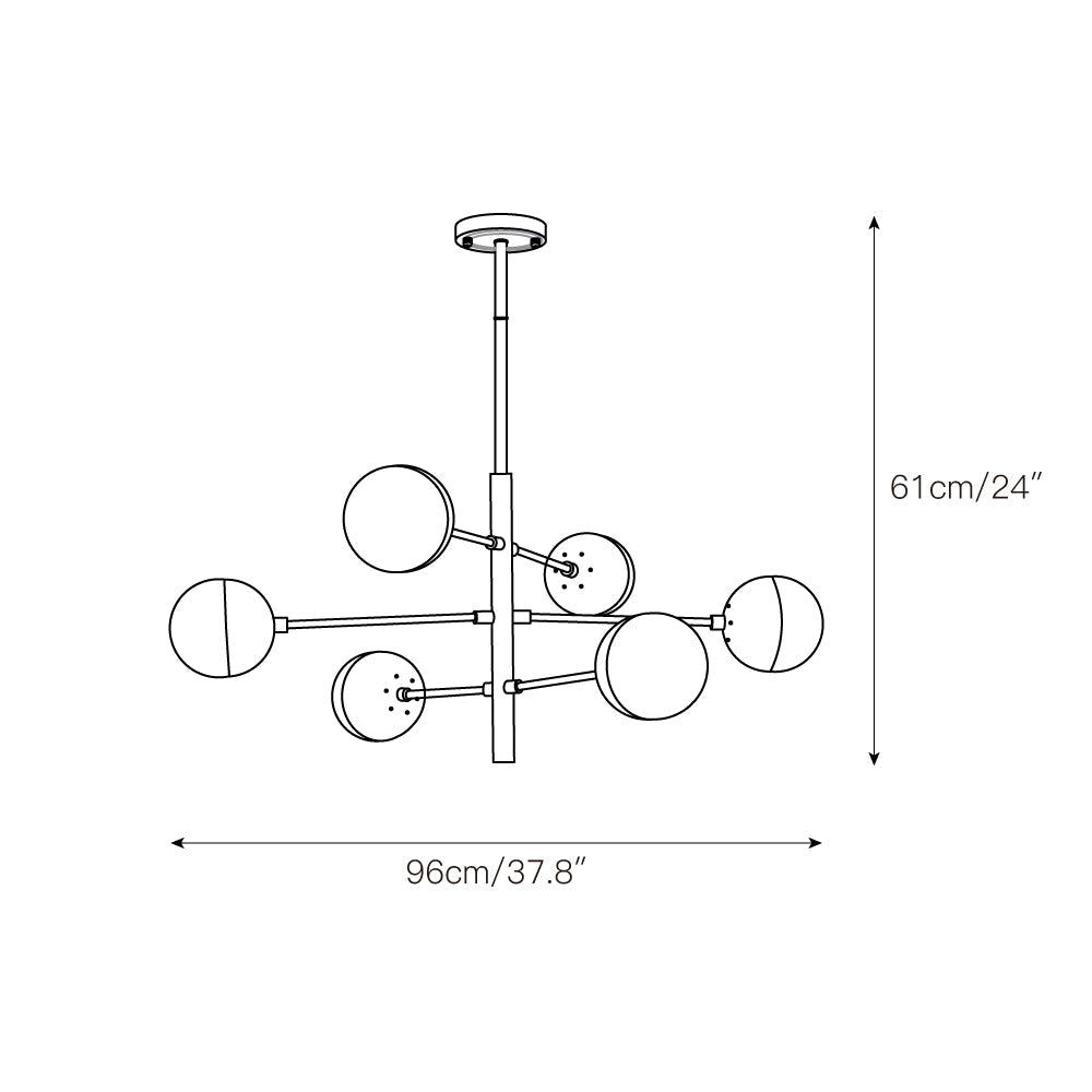 Compass Chandelier – Mid-Century Modern Brass & Glass Branching Chandelier