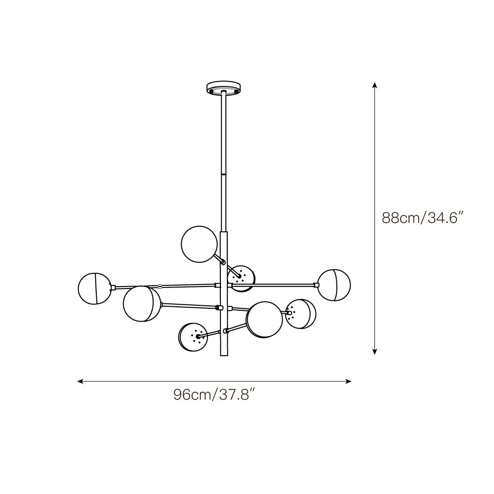 Compass Chandelier – Mid-Century Modern Brass & Glass Branching Chandelier
