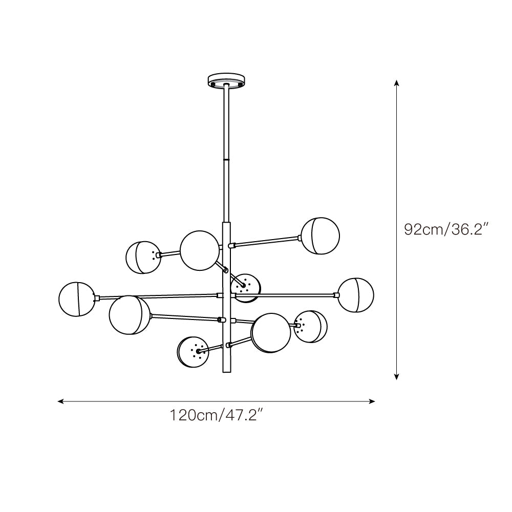 Compass Chandelier – Mid-Century Modern Brass & Glass Branching Chandelier