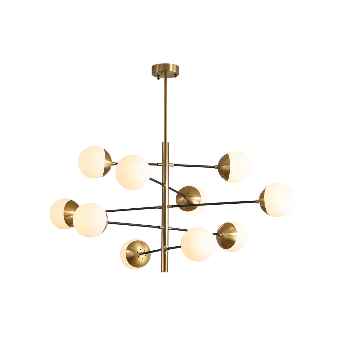 Compass Chandelier – Mid-Century Modern Brass & Glass Branching Chandelier