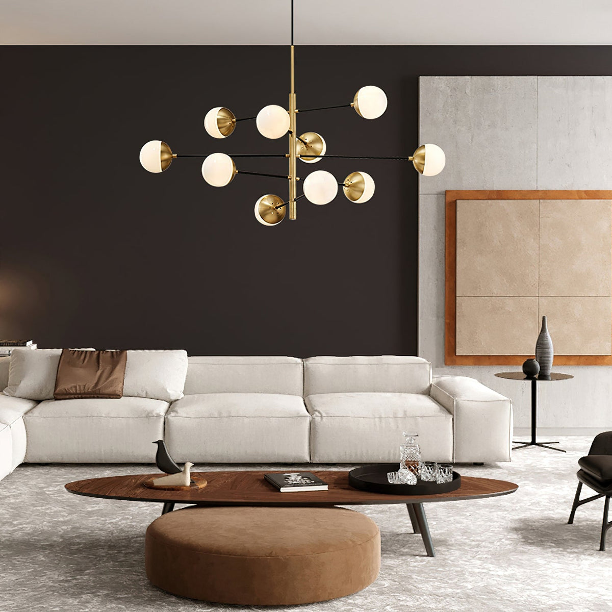Compass Chandelier – Mid-Century Modern Brass & Glass Branching Chandelier