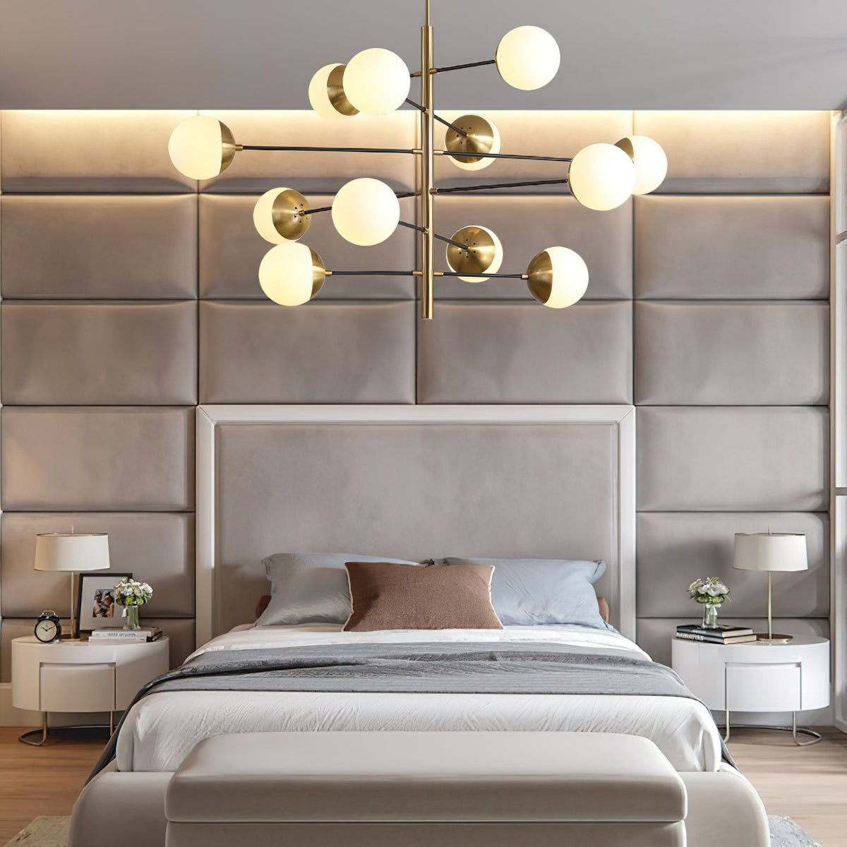 Compass Chandelier – Mid-Century Modern Brass & Glass Branching Chandelier