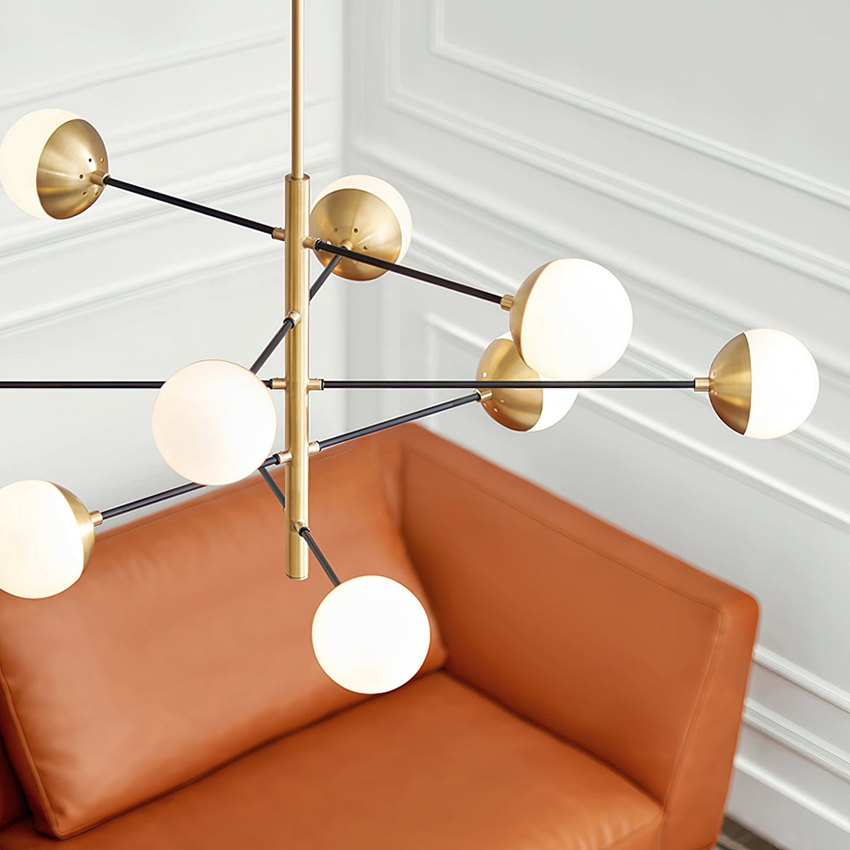 Compass Chandelier – Mid-Century Modern Brass & Glass Branching Chandelier