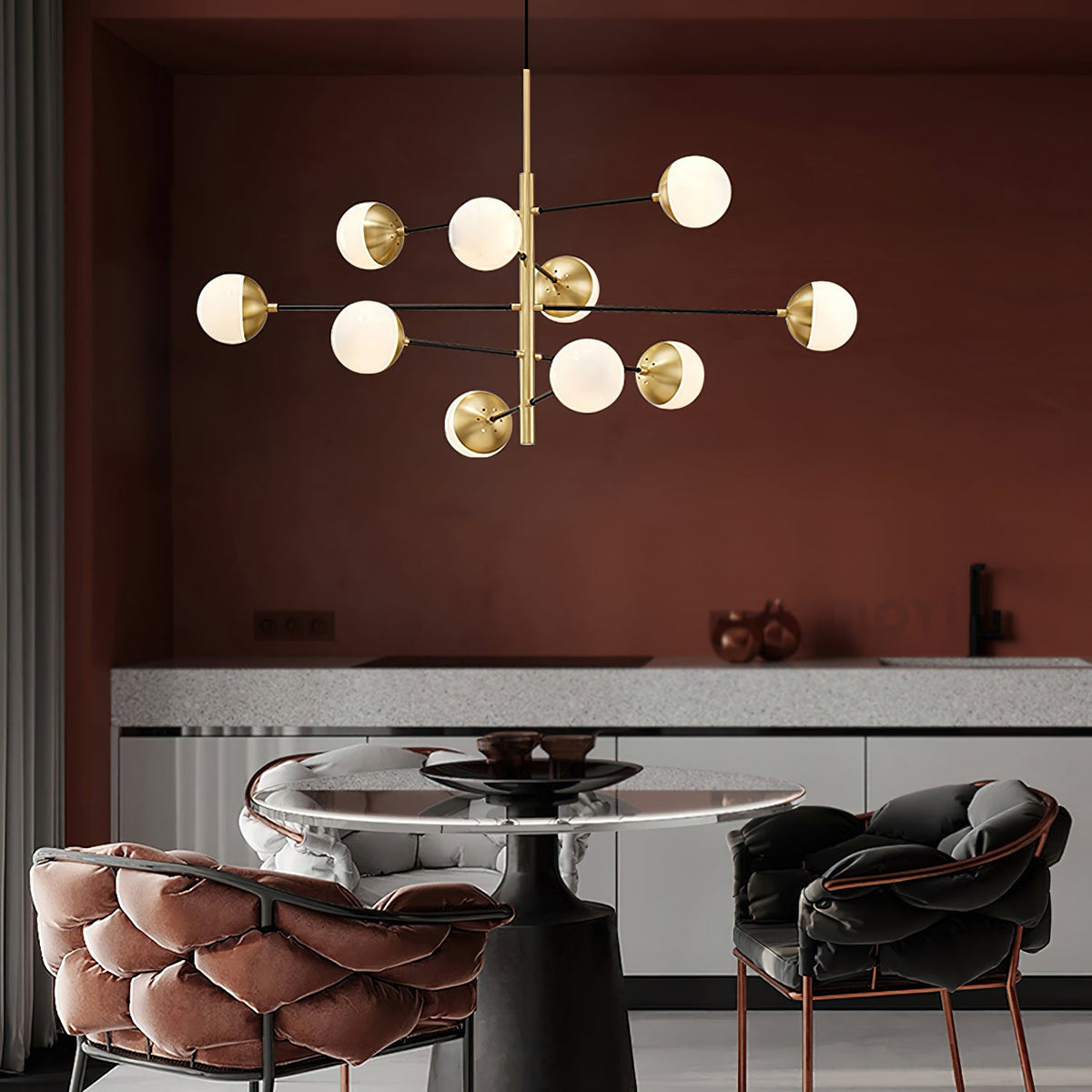 Compass Chandelier – Mid-Century Modern Brass & Glass Branching Chandelier