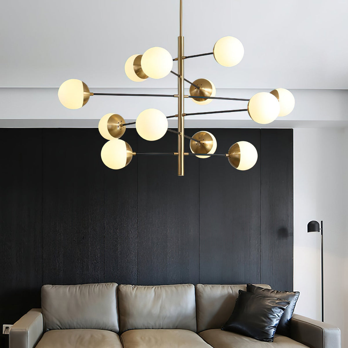 Compass Chandelier – Mid-Century Modern Brass & Glass Branching Chandelier