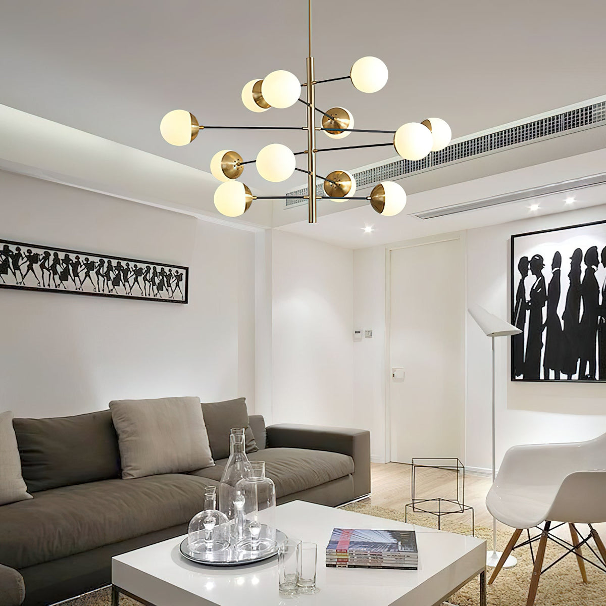 Compass Chandelier – Mid-Century Modern Brass & Glass Branching Chandelier