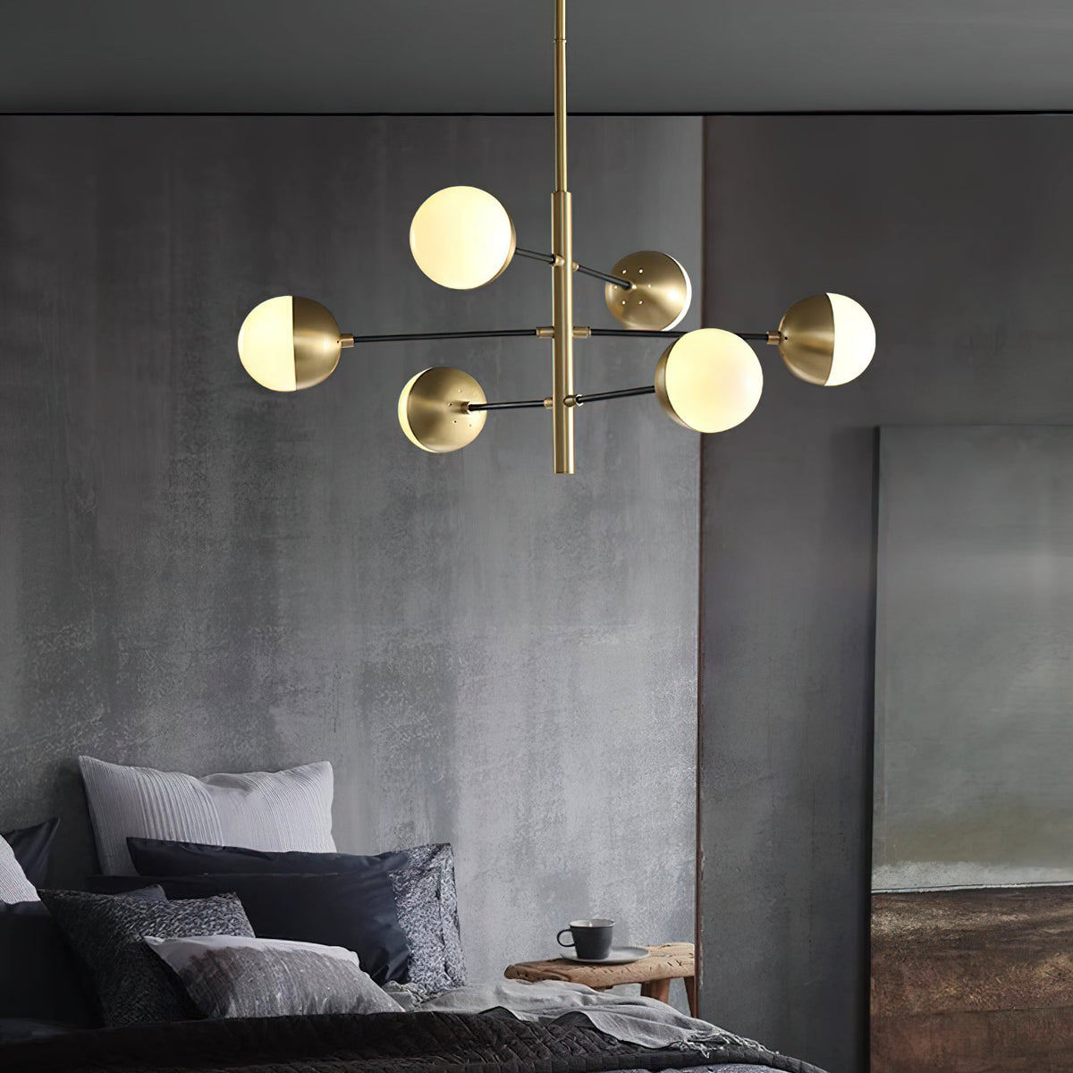 Compass Chandelier – Mid-Century Modern Brass & Glass Branching Chandelier