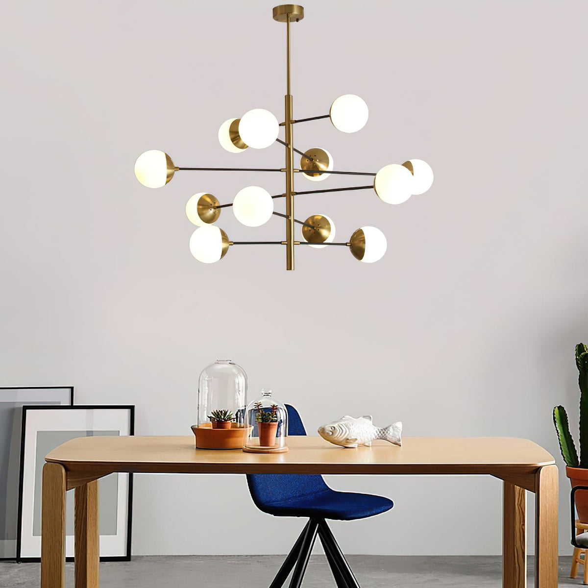 Compass Chandelier – Mid-Century Modern Brass & Glass Branching Chandelier
